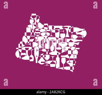 States winemakers - stylized maps from silhouettes of wine bottles, glasses and decanters. Map of Oregon. Stock Vector