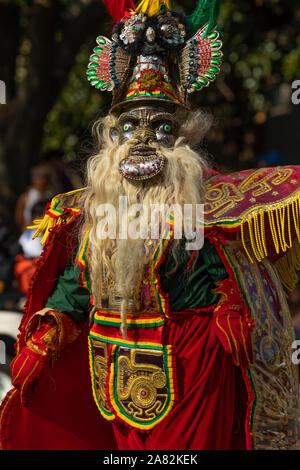 Washington DC, USA - September 21, 2019: The Fiesta DC, bolivian dancers performing the Dance of the Morenada during the parade Stock Photo