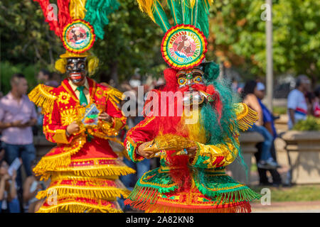 Washington DC, USA - September 21, 2019: The Fiesta DC, bolivian dancers performing the Dance of the Morenada during the parade Stock Photo