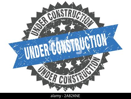 under construction grunge stamp with blue band. under construction Stock Vector