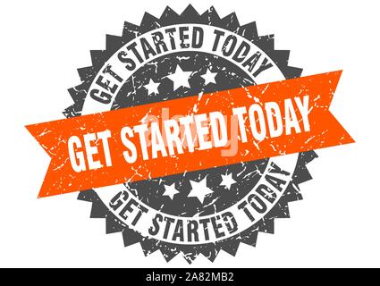 get started today grunge stamp with orange band. get started today Stock Vector