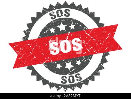 sos grunge stamp with red band. sos Stock Vector