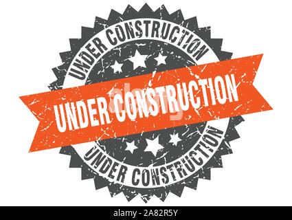 under construction grunge stamp with orange band. under construction Stock Vector