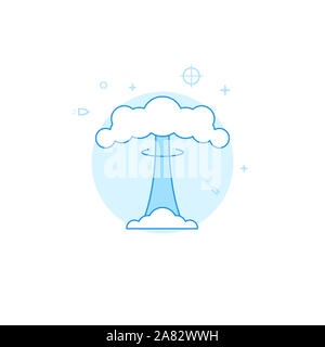 Nuclear explosion, mushroom cloud icon. Flat illustration. Filled line style. Blue monochrome design. Stock Photo