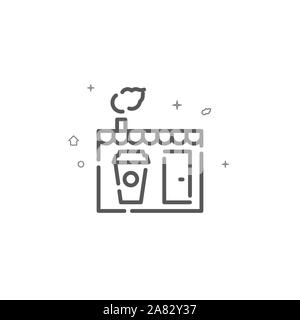 Cafe, coffee kiosk icon. Flat illustration. Filled line style. Blue ...
