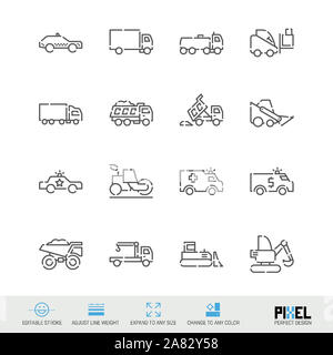 Special and construction vehicles related line icon set. Stock Photo