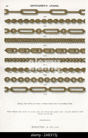 gentlemens chains in 18 carat gold for fob watches chromolithograph from edwin streeters gems catalog bond street london circa 1895 2a8315j