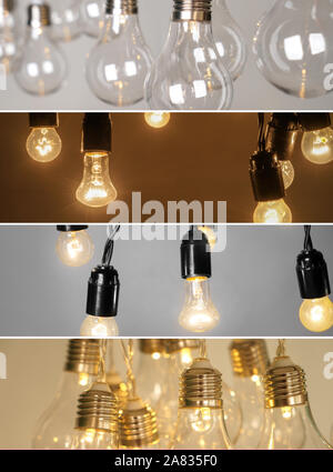 Collage with different light bulbs Stock Photo