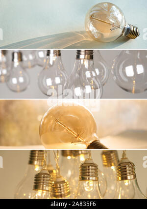 Collage with different light bulbs Stock Photo