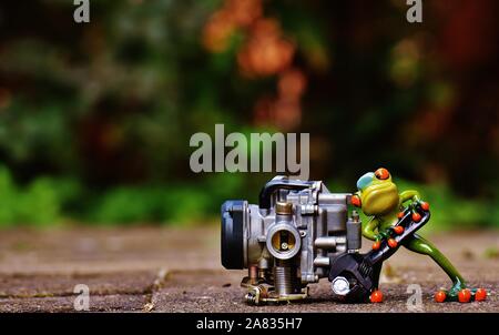 FUNNY CERAMIC FROGS Stock Photo