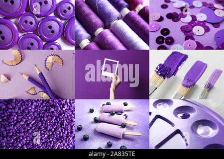 Collage of photos in ultra violet color Stock Photo