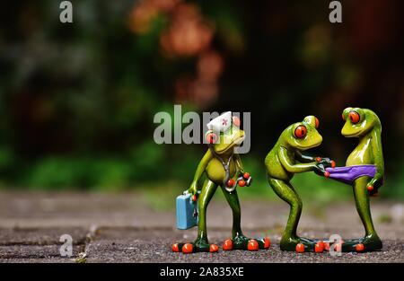 FUNNY CERAMIC FROGS Stock Photo