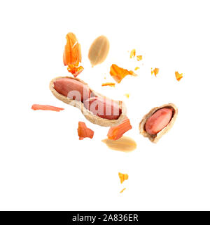 Falling peanuts on white background Stock Photo