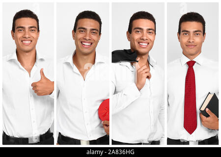 Collage of photos with young businessman Stock Photo