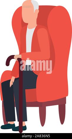 cute old man seated in sofa character Stock Vector Image & Art - Alamy
