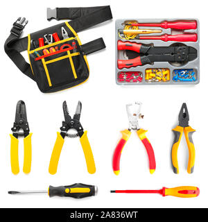 Set of electrician's supplies on white background Stock Photo