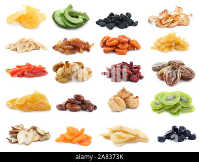 Assortment of tasty dried fruits on white background Stock Photo