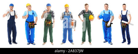 Different male electricians on white background Stock Photo