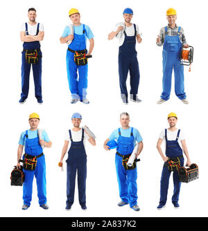 Different male electricians on white background Stock Photo