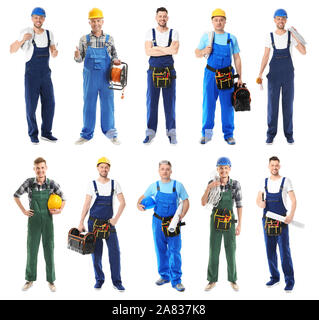 Different male electricians on white background Stock Photo