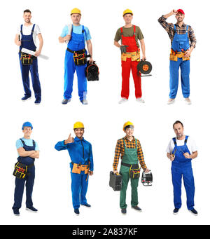 Different male electricians on white background Stock Photo