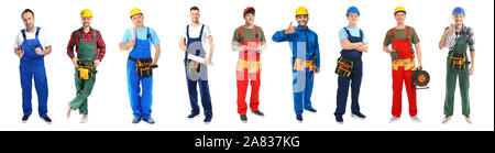 Different male electricians on white background Stock Photo