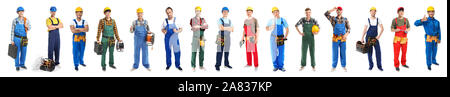 Different male electricians on white background Stock Photo