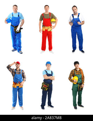 Different male electricians on white background Stock Photo