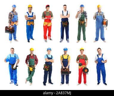 Different male electricians on white background Stock Photo