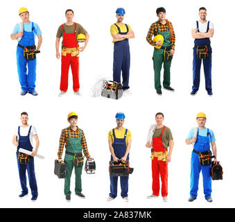 Different male electricians on white background Stock Photo