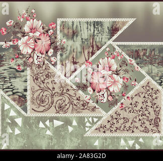 abstract flower pattern with digital background Stock Photo