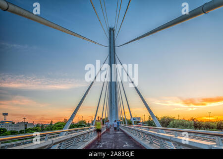 Pedestrian path of the Alamillo bridge, Seville, Spain. Stock Photo