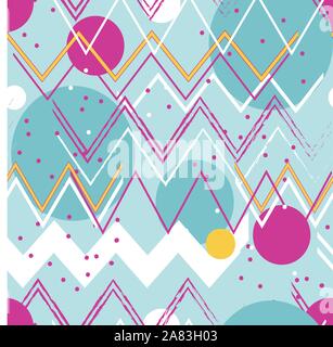 Chevron zig zag abstract with circles and dots, pastel, seamless vector surface pattern design Stock Vector