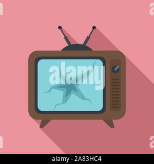 Broken tv set icon. Flat illustration of broken tv set vector icon for web design Stock Vector