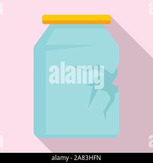 Cracked glass jar icon. Flat illustration of cracked glass jar vector icon for web design Stock Vector