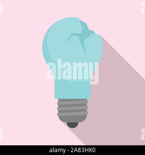 Cracked bulb icon. Flat illustration of cracked bulb vector icon for web design Stock Vector
