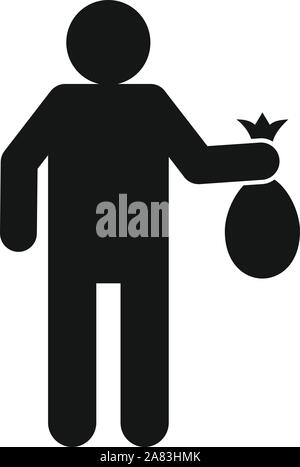 Man take garbage bag icon. Simple illustration of man take garbage bag vector icon for web design isolated on white background Stock Vector