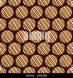 Abstract seamless pattern of hand drawn striped circles. Textured circles pattern. Brush strokes. Geometric shapes ornament. Diagonal lines. Stock Vector