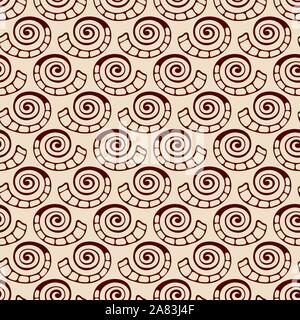 Abstract seamless pattern of hand drawn natural forms, shells, spirals. Round brush strokes. Geometric shapes ornament. Color vector background. Stock Vector