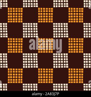 Abstract seamless pattern of hand drawn striped squares. Small square shapes. Brush strokes. Geometric shapes ornament. Color vector. Stock Vector