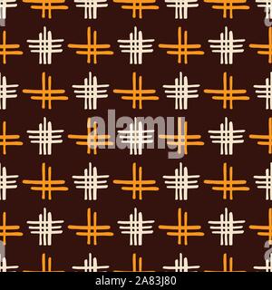 Abstract seamless pattern of hand drawn intersecting stripes. Brush strokes. Geometric shapes. Hashtag symbols isolated on white background. Stock Vector