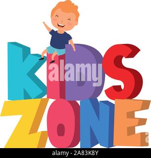 cute little boy with kids zone words Stock Vector