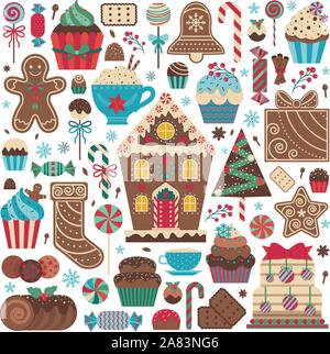Christmas Gingerbread Cookies and Sweet Treats Set Stock Vector