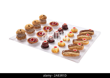 Group of french dessert Eclair on white background. Stock Photo