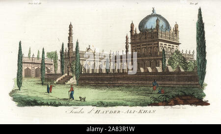 Tomb of Hyder Ali Khan, Sultan of Mysore, India. Handcoloured copperplate drawn and engraved by Andrea Bernieri from Giulio Ferrario's Ancient and Modern Costumes of all the Peoples of the World, Florence, Italy, 1844. Stock Photo