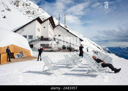 Bar restaurant and resting in Nordkette sky resort mountain and ski slopes near Innsbruck Tyrol Austria Stock Photo
