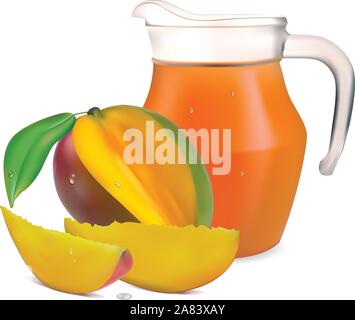 mango juice in a jug and a glass of fruit vector Stock Vector
