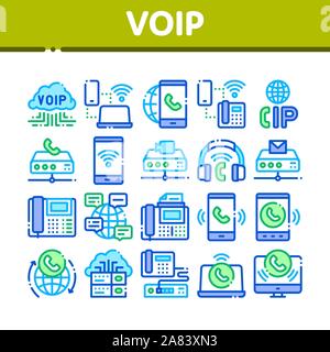 Voip Calling System Collection Icons Set Vector Stock Vector