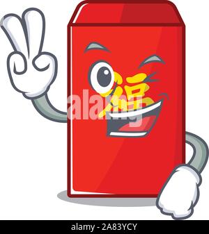 cute red envelope on isolated mascot two finger Stock Vector