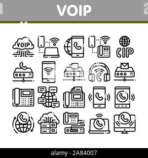Voip Calling System Collection Icons Set Vector Stock Vector